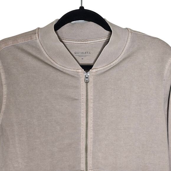 Athleta Jacket Women's Small Farallon Full Zip Pockets Mocha Latte Tan Bomber - Picture 2 of 6